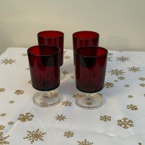 Vintage Luminarc Cavalier Ruby Red Wine Glass 4”, 4 oz, Set of 4